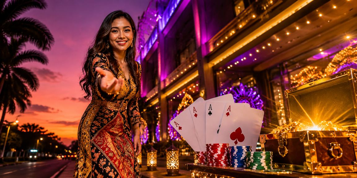 Poker card games set against an elegant Malaysian batik backdrop